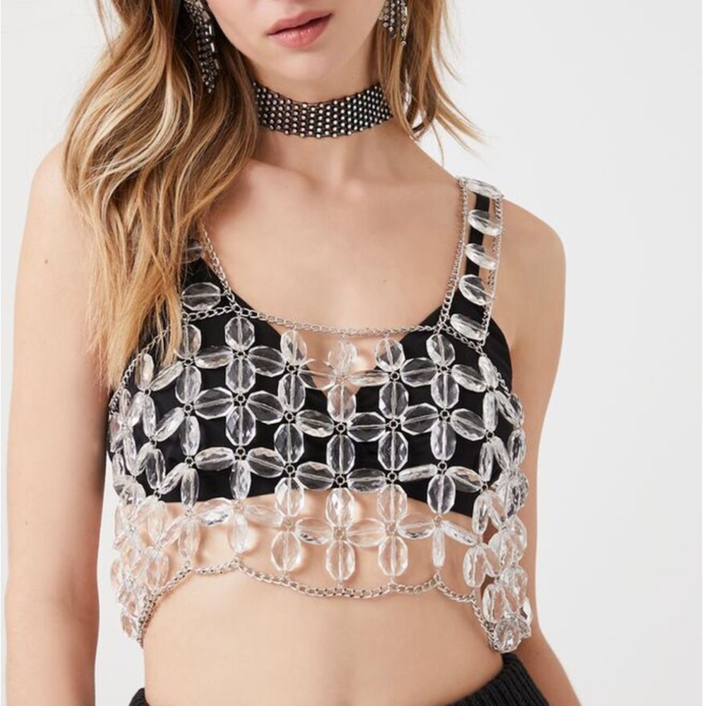 Faux crystal body suit crop top